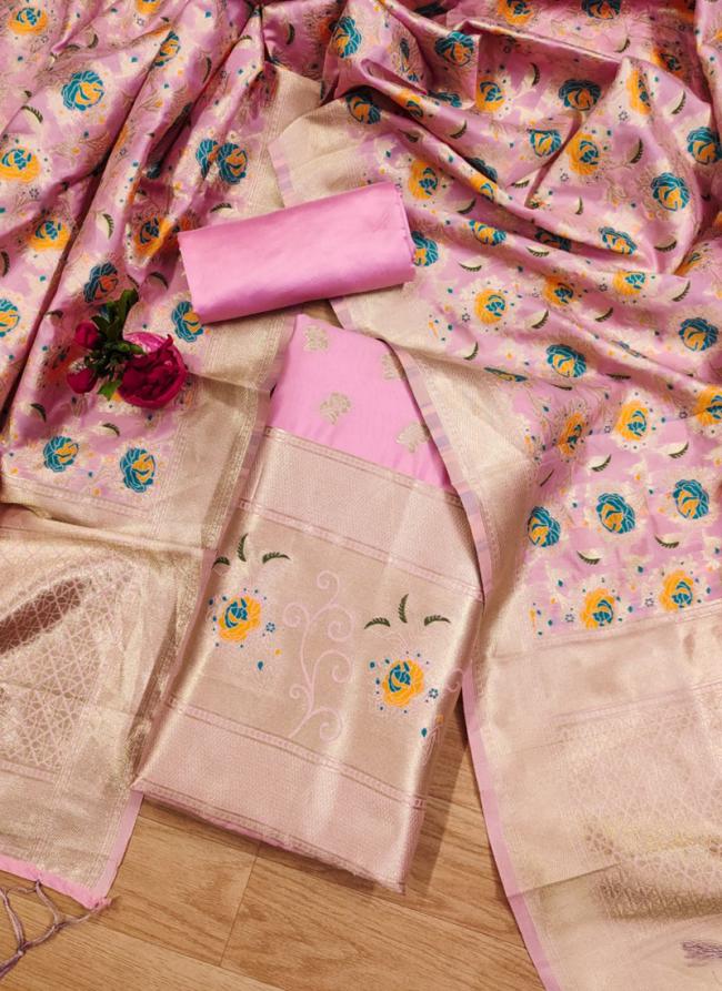 Banarasi Silk Baby Pink Traditional Wear Weaving Dress Material